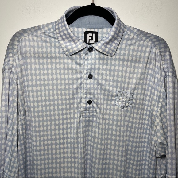 FJ footjoy Men's blue circular print short sleeve light weight golf polo in M - Picture 2 of 5